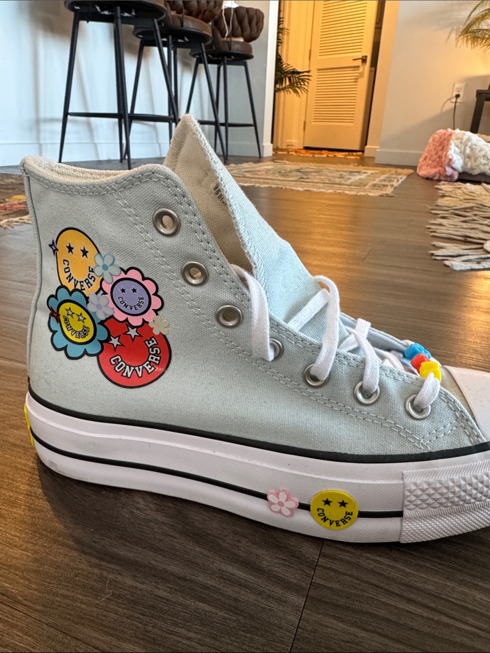 Converse High Top Sneakers in Mint with Multicolor Flower Charms - Picture 6 of 11